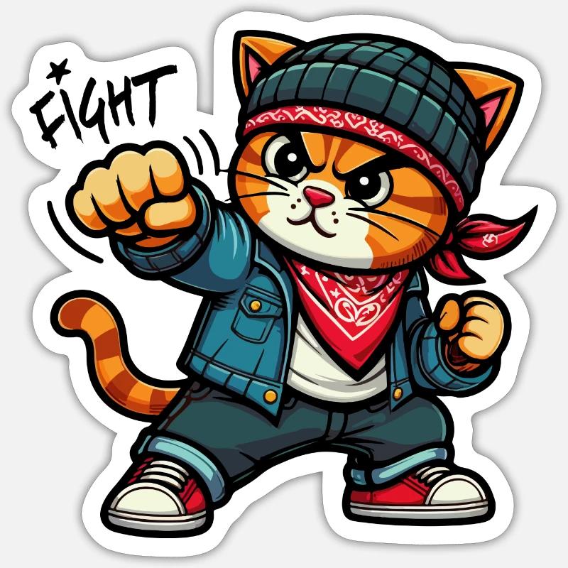 Forced Cat: Kampf - Sticker Größe S (10 x 10 cm) - Mattweiß