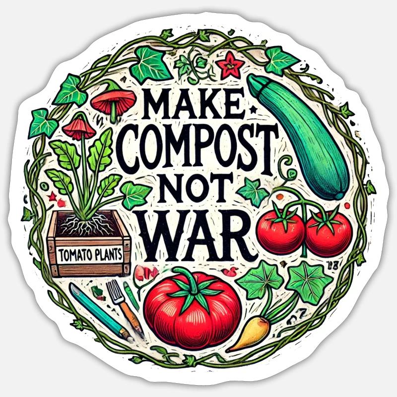 Kompost statt Krieg machen - Sticker Größe S (10 x 10 cm) - Mattweiß