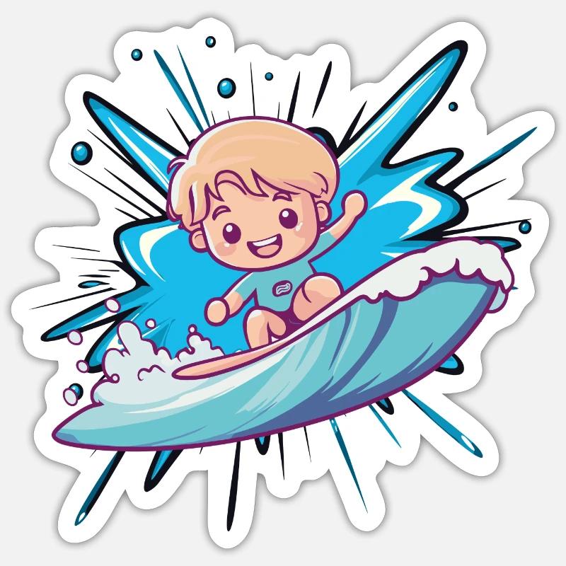 Surfeur Surfeur Fille - Sticker taille S (10 x 10 cm) - blanc mat