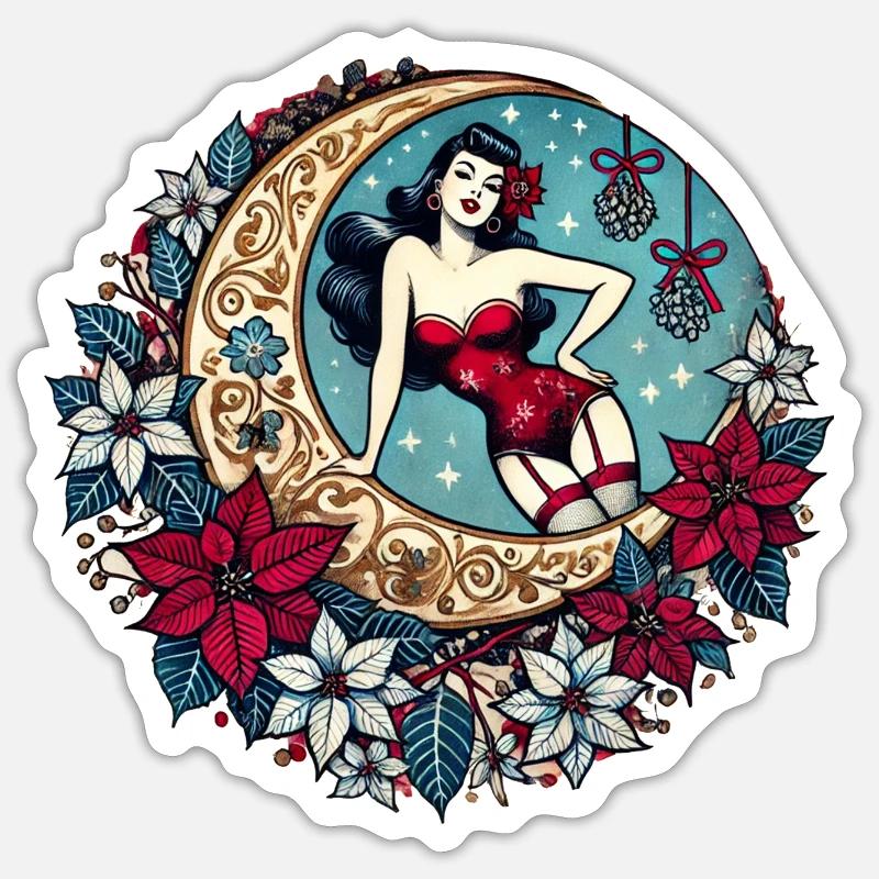 Pin-up de Noël - Sticker taille S (10 x 10 cm) - blanc mat