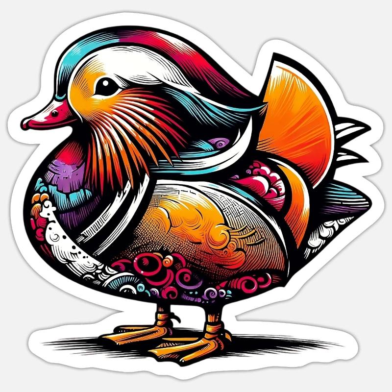 Mandarinente - Sticker Größe S (10 x 10 cm) - Mattweiß