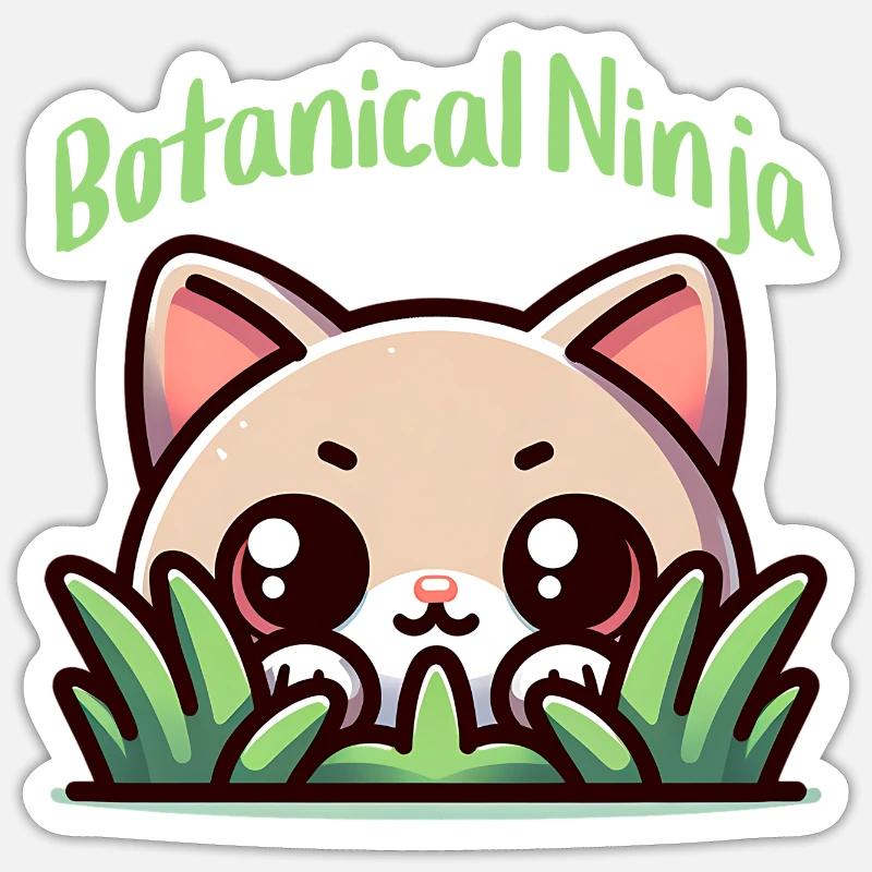 Chat ninja botanique dans la conception du jardin Sticker taille S (10 x 10 cm)