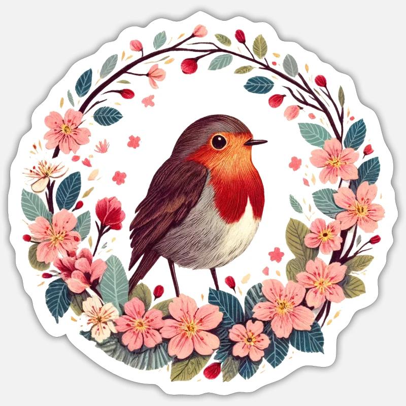 Rotkehlchen - Sticker Größe S (10 x 10 cm) - Mattweiß