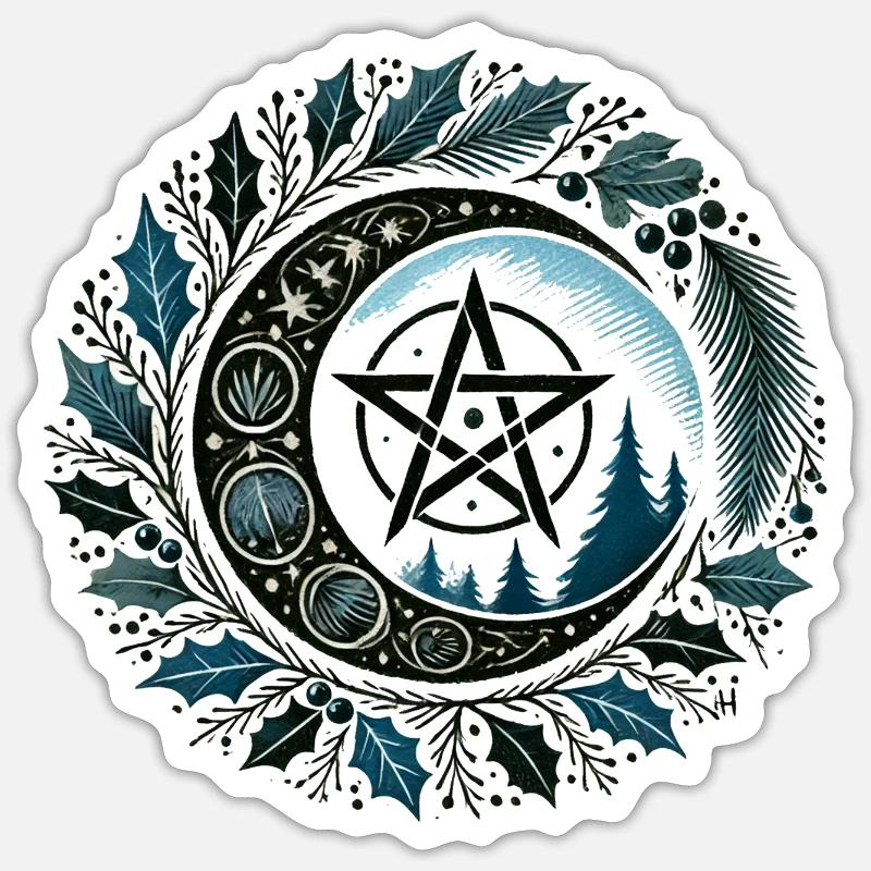 Yule Pentacle - Sticker taille S (10 x 10 cm) - blanc mat