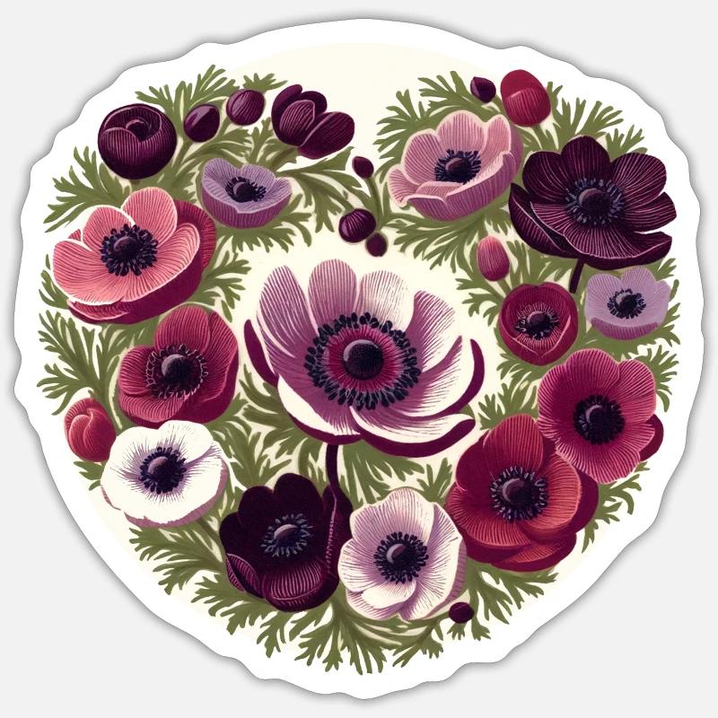 Anémone pourpre - Sticker taille S (10 x 10 cm) - blanc mat