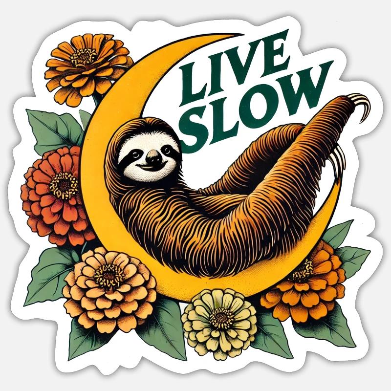 Lebe Slow Sloth - Sticker Größe S (10 x 10 cm) - Mattweiß