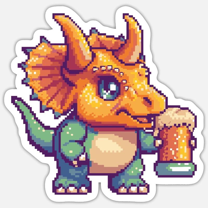 Dinosaurier triceratops Bier Pixel - Sticker Größe S (10 x 10 cm) - Mattweiß