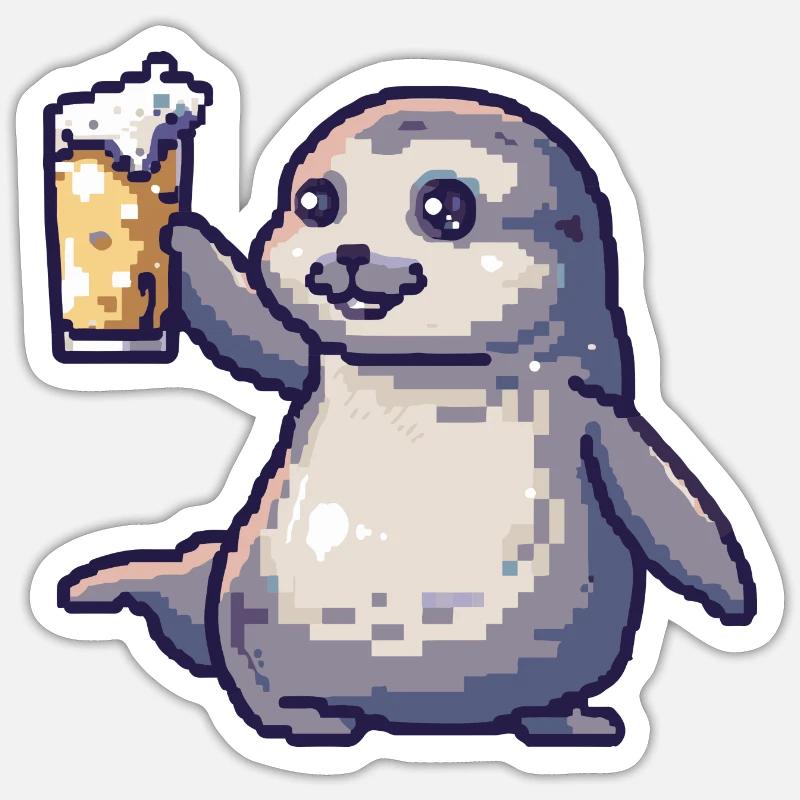 Robbe Tier Bier Pixel Sticker Größe S (10 x 10 cm)