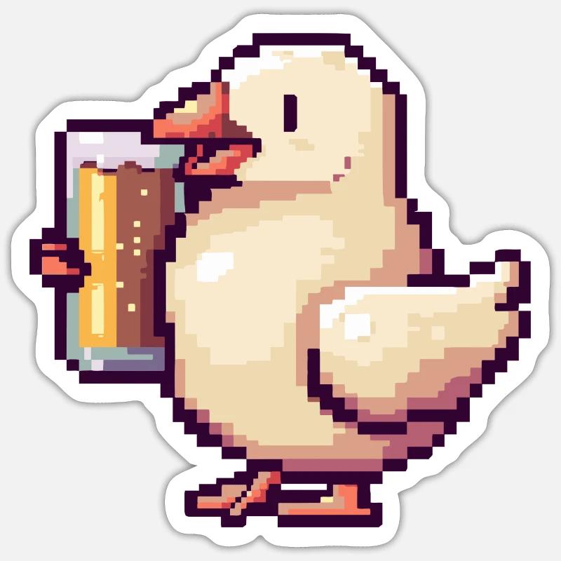 Taube Vogel Bier Pixel - Sticker Größe S (10 x 10 cm) - Mattweiß