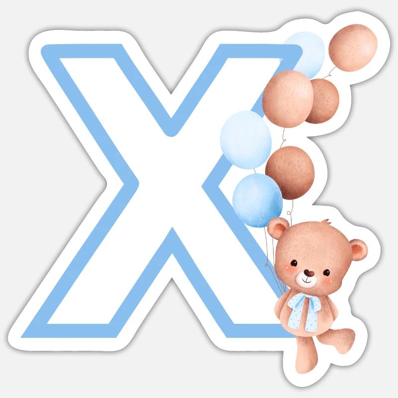 Blauer Buchstabe x Bär Sticker Größe S (10 x 10 cm)