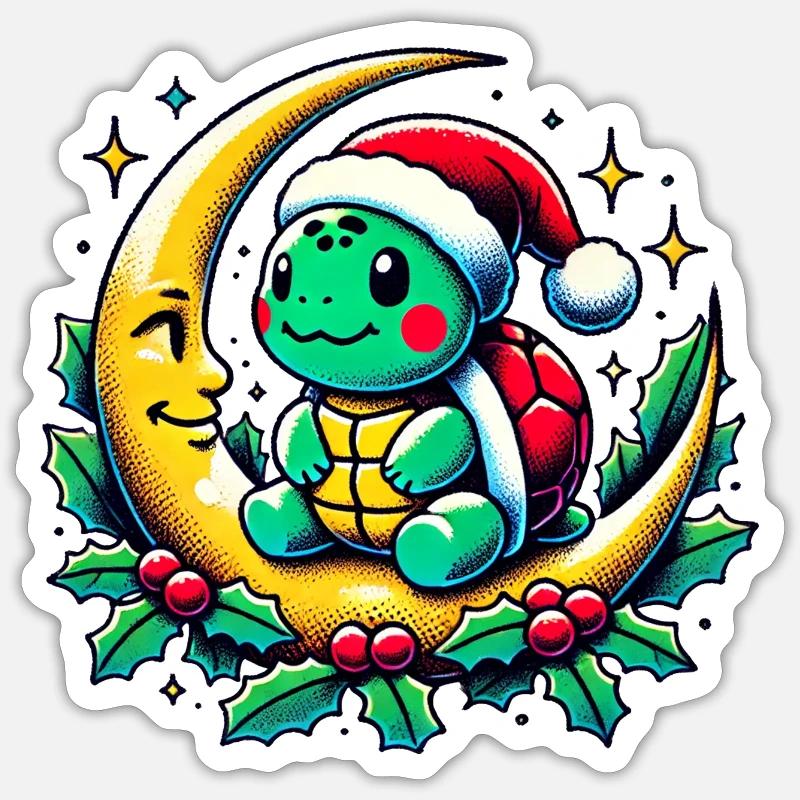 Tortue de Noël - Sticker taille S (10 x 10 cm) - blanc mat