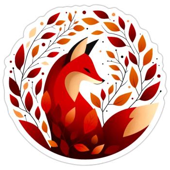 Renard et feuilles d’automne - Sticker taille S (10 x 10 cm) - blanc mat - Devant