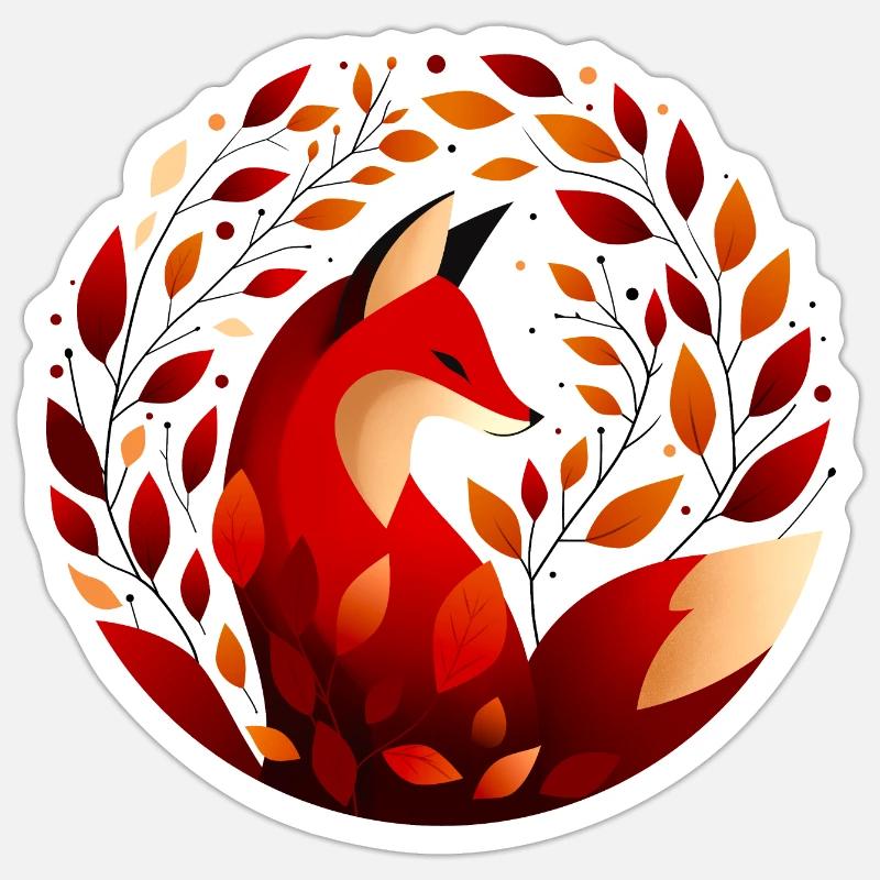 Fuchs und Herbstblätter Sticker Größe S (10 x 10 cm)