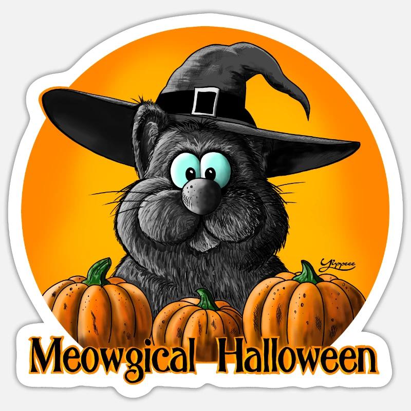 Halloween Katze mit Hexenhut Sticker Größe S (10 x 10 cm)