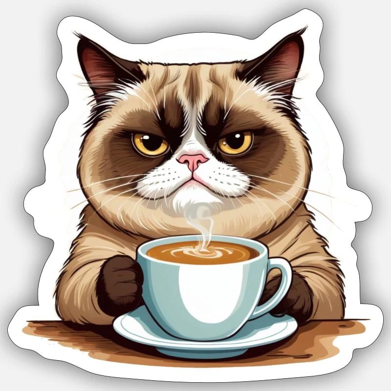 Grumpy Morning Cat Sticker Größe S (10 x 10 cm)