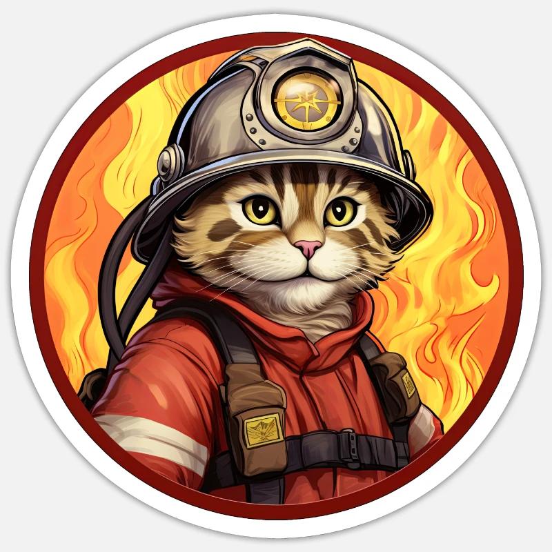 Firefighter Cat - Sticker size S (10 x 10 cm) - white matte