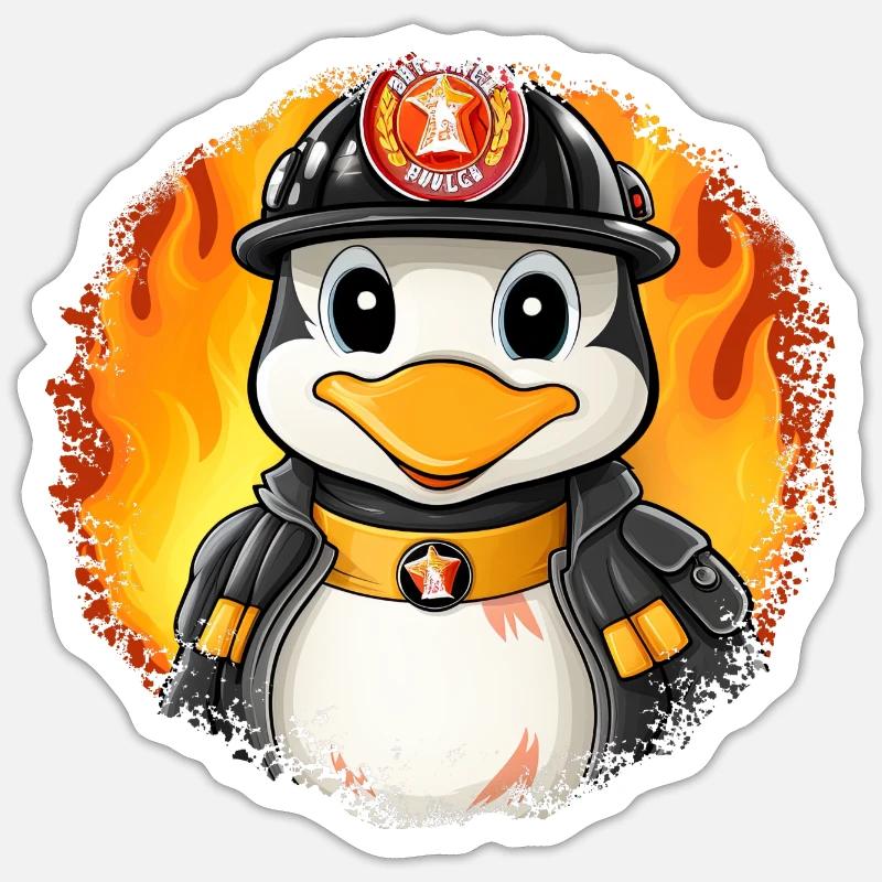 Pingouin pompier - Sticker taille S (10 x 10 cm) - blanc mat