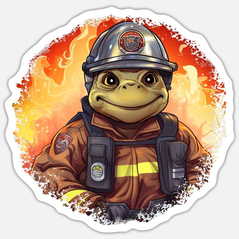 Firefighter Turtle - Sticker size S (10 x 10 cm) - white matte