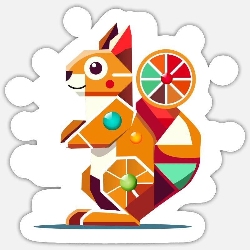 Geometrisches Eichhörnchen-farbenfroher Hingucker - Sticker Größe S (10 x 10 cm) - Mattweiß