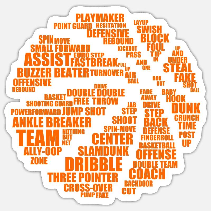 Nuage de mots pour le basket-ball - Sticker taille S (10 x 10 cm) - blanc mat