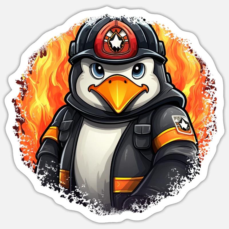 Penguin Fire Brigade Sticker size S (10 x 10 cm)