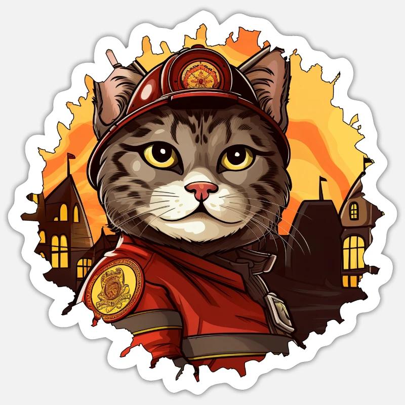Chat de pompiers - Sticker taille S (10 x 10 cm) - blanc mat