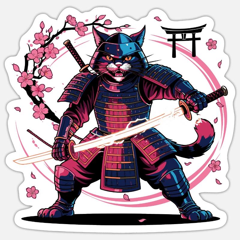 Cat Samurai - Sticker size S (10 x 10 cm) - white matte
