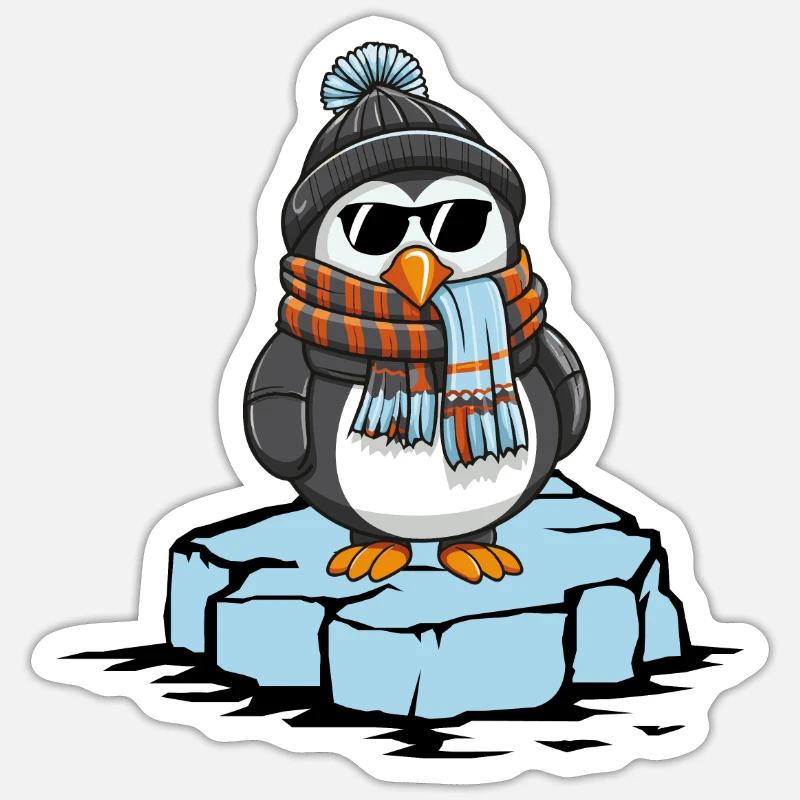 pinguin comic winter - Sticker Größe S (10 x 10 cm) - Mattweiß