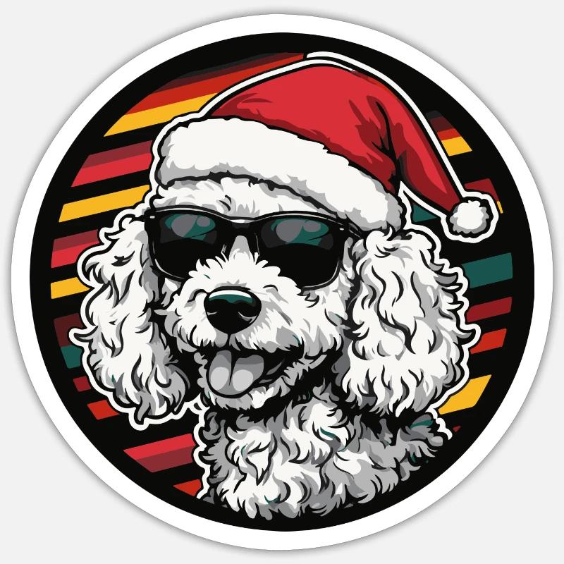 Caniche chien Noël cool - Sticker taille S (10 x 10 cm) - blanc mat