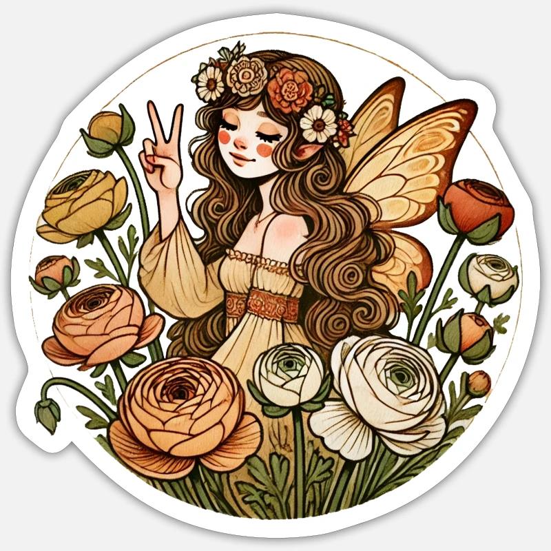 Fée hippie - Sticker taille S (10 x 10 cm) - blanc mat