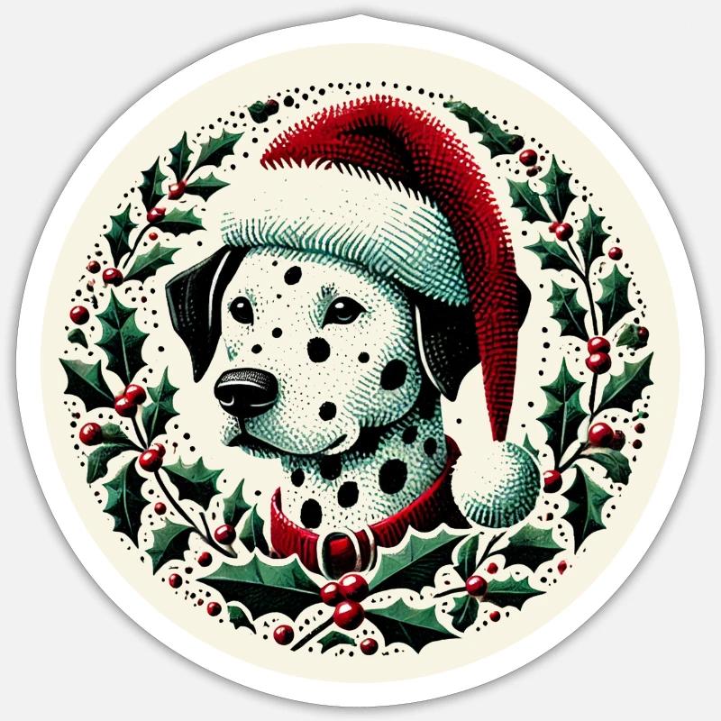 Dalmatien de Noël - Sticker taille S (10 x 10 cm) - blanc mat