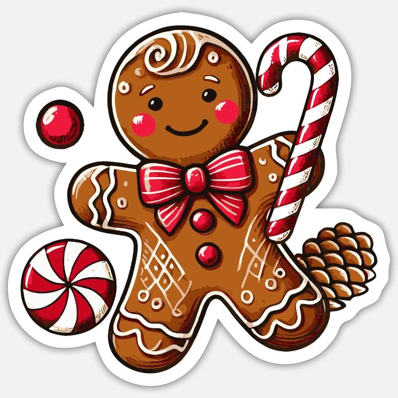 Fröhlicher Lebkuchenmann mit Zuckerstange - Sticker Größe S (10 x 10 cm) - Mattweiß