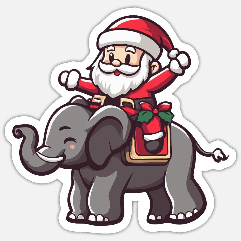 Éléphant Père Noël - Sticker taille S (10 x 10 cm) - blanc mat