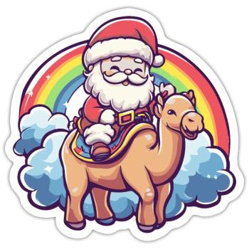 Chameau Père Noël Arc-en-ciel - Sticker taille S (10 x 10 cm) - blanc mat - Devant