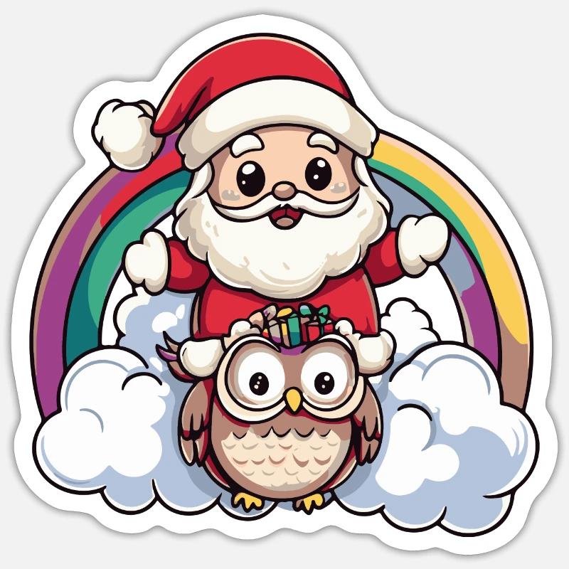 Eule Weihnachtsmann Regenbogen Sticker Größe S (10 x 10 cm)