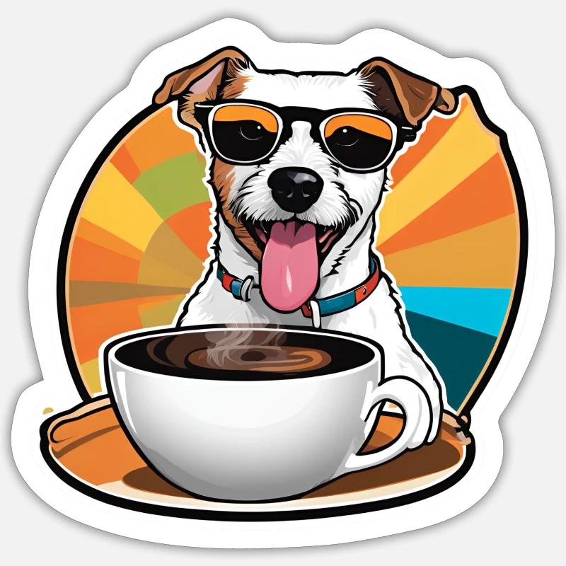 Parson Russel Terrier mit Kaffee Sticker Größe S (10 x 10 cm)
