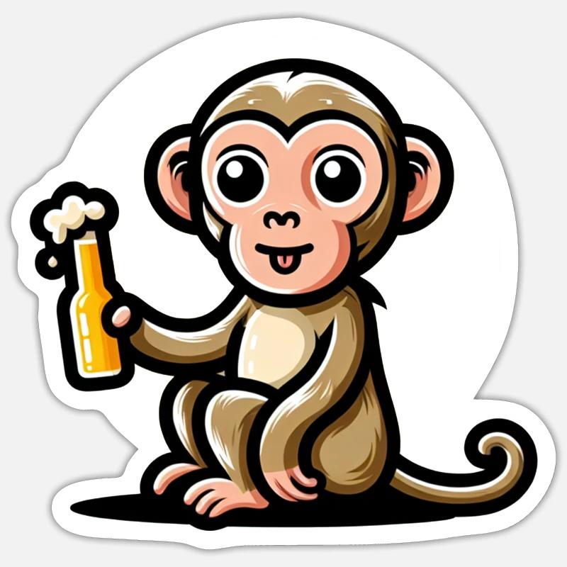 Cute Monkey Drinking Beer 3 Sticker Größe S (10 x 10 cm)