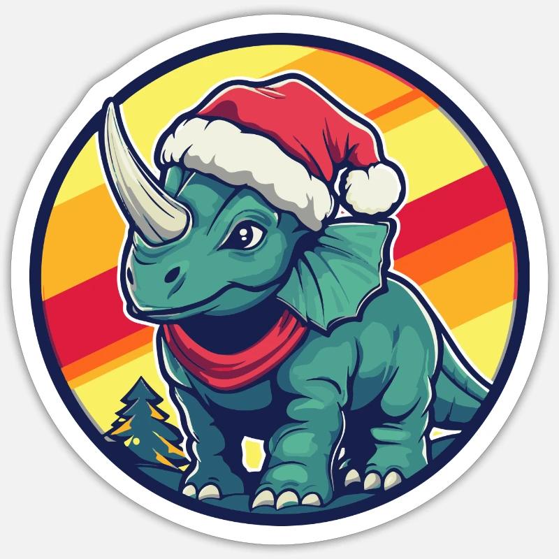 Dinosaure tricératops Noël Noël - Sticker taille S (10 x 10 cm) - blanc mat