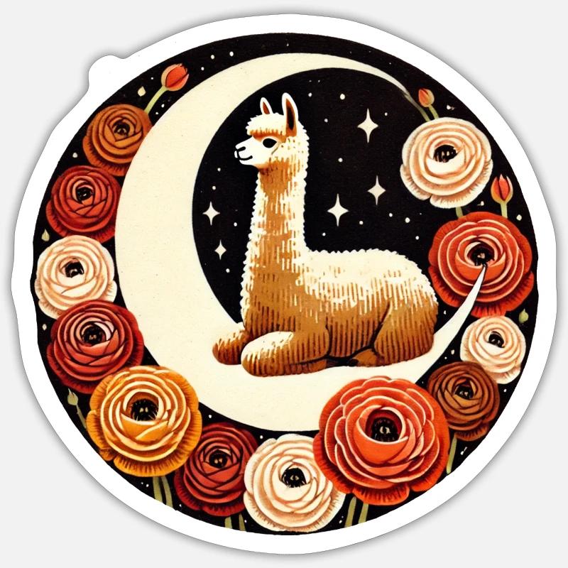 Lune Lama - Sticker taille S (10 x 10 cm) - blanc mat