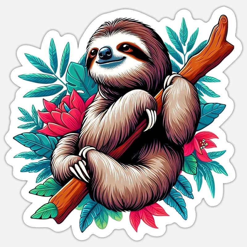 Faultier - Sticker Größe S (10 x 10 cm) - Mattweiß