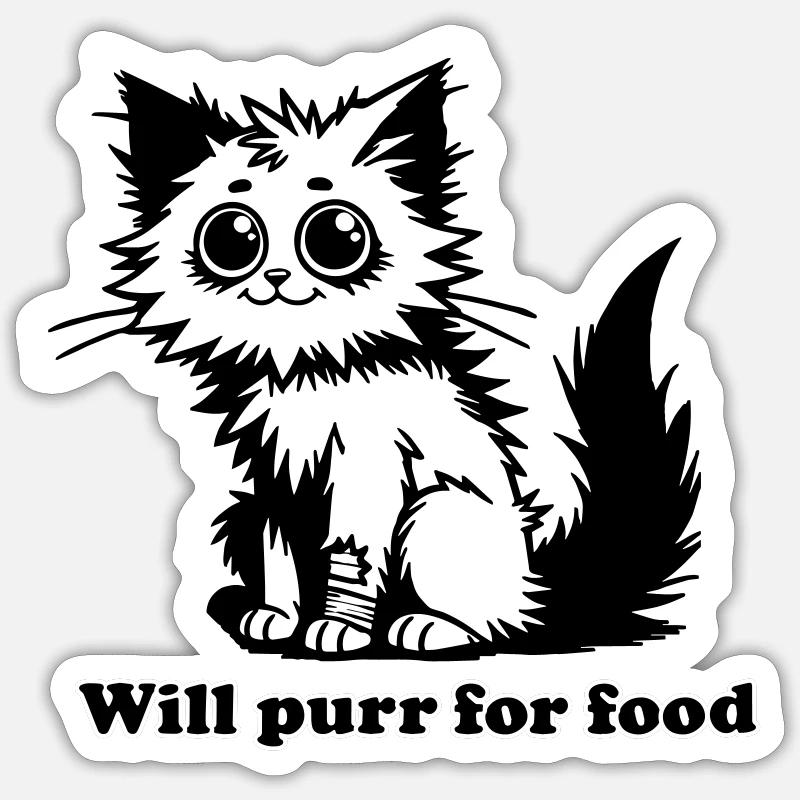 Chat sans abri - Will ronronnera pour la conception de nourriture Sticker taille S (10 x 10 cm)