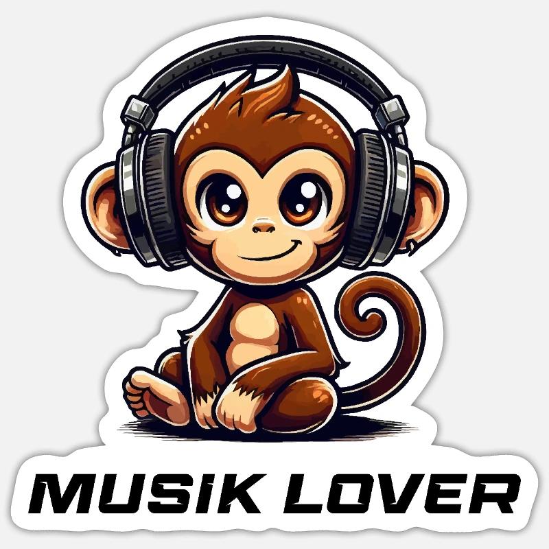 Affe Comic Musik 1 - Sticker Größe S (10 x 10 cm) - Mattweiß
