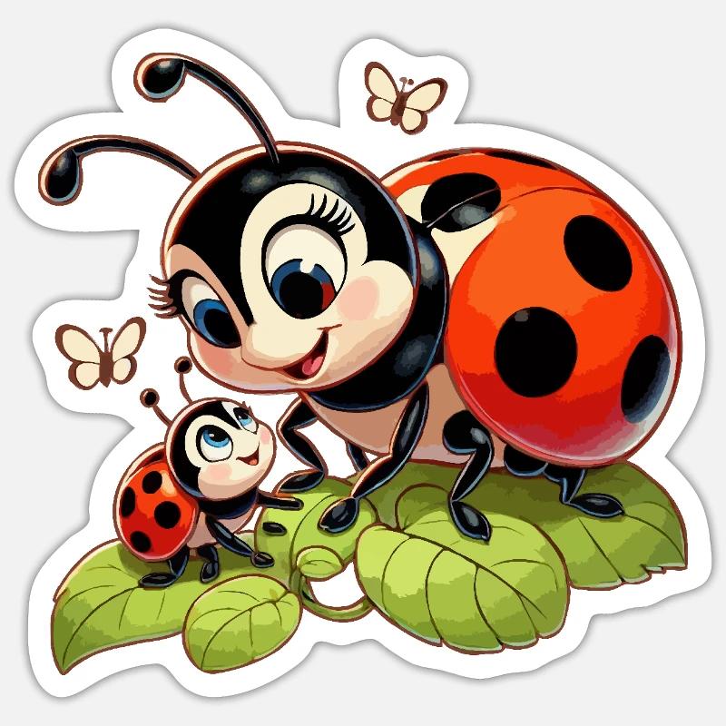 La mère coccinelle joue avec l’enfant - Sticker taille S (10 x 10 cm) - blanc mat