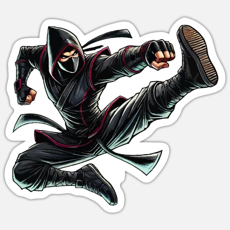 Bande dessinée Ninja - Sticker taille S (10 x 10 cm) - blanc mat