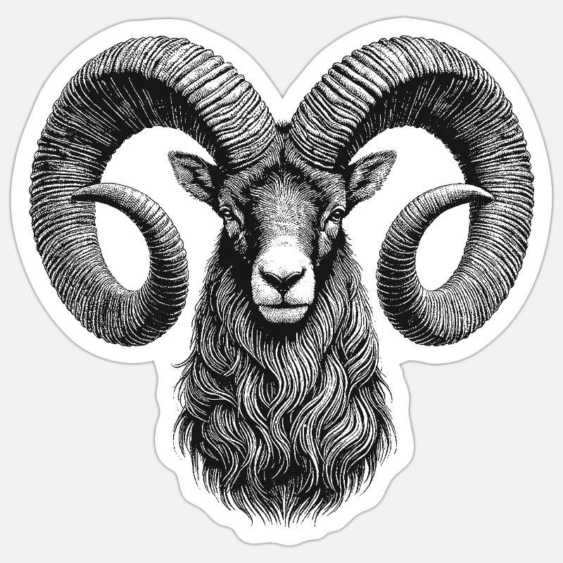Schafbock - Sticker Größe S (10 x 10 cm) - Mattweiß