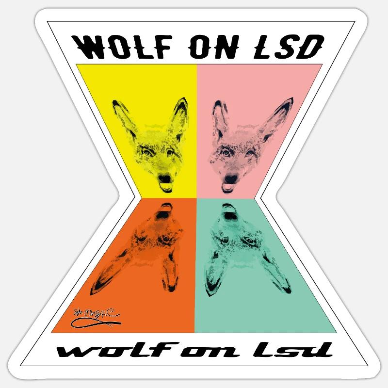 WOLF ON LSD - Sticker Größe S (10 x 10 cm) - Mattweiß