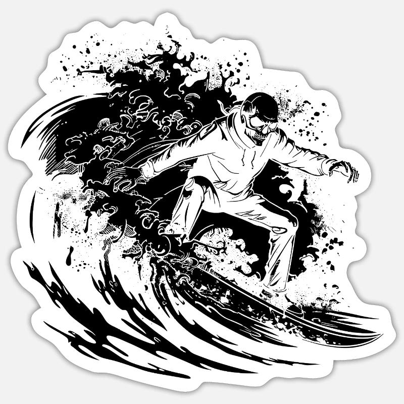 Surfing Skeleton Drawing - Sticker size S (10 x 10 cm) - white matte