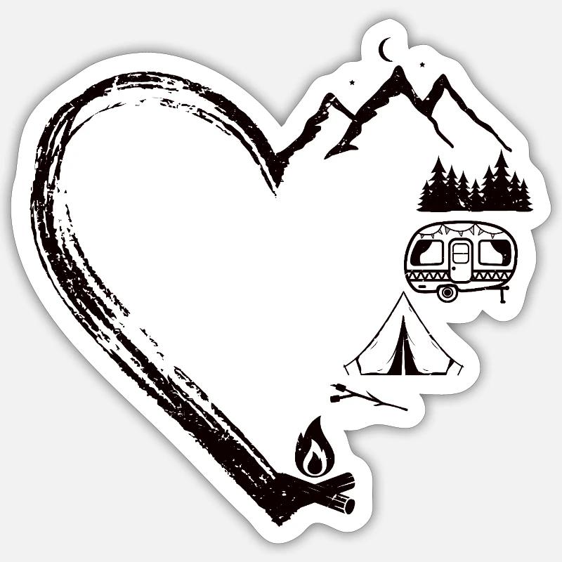 Mountain Heart Camping Patch Design - Sticker Größe S (10 x 10 cm) - Mattweiß