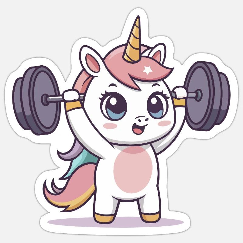 Einhorn-Athlet im Training - Sticker Größe S (10 x 10 cm) - Mattweiß