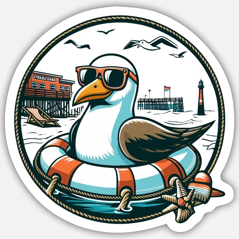Möwe im Rettungsring Sticker Größe S (10 x 10 cm)